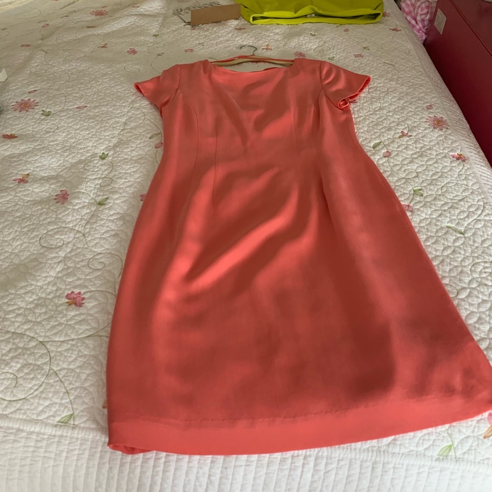 Coral Sheath Midi Dress with Flutter Cap Sleeves